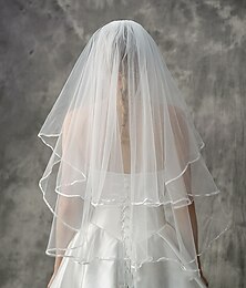 ieftine -Două Straturi Stilat / Stil European Voal de Nuntă Voaluri Lungi Până la Cot cu Straturi / Culoare Pură Tulle