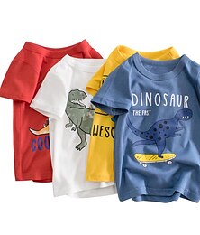 cheap -Kids Boys T shirt Tee Letter Dinosaur Short Sleeve Cotton Children Top Casual Fashion Daily Summer White 2-8 Years