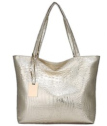 cheap -Women's Shoulder Bag Tote PU Leather Daily Embossed Solid Color Crocodile Silver Black Gold