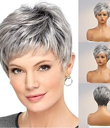 cheap -Human Hair Wig Short Straight With Bangs Dark Gray Soft Party Women Capless Brazilian Hair Women's Grey 8 inch Party / Evening Daily Daily Wear