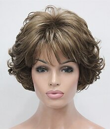 baratos -perucas sintéticas curtas encaracoladas cabelo sem tampa peruca grossa feminina para todos os dias 12tt26 (marrom dourado avermelhado claro com loiro dourado brilhante realçado)