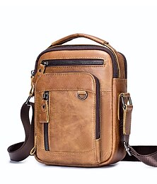 cheap -Men's Unisex Messenger Bag Sling Shoulder Bag Crossbody Bag Nappa Leather Cowhide Formal Outdoor Daily Zipper Vintage Fashion Dark Brown Black Brown