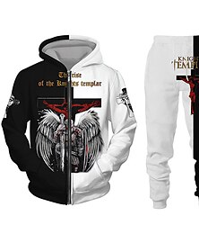economico -Per uomo Grafico Croce Templare 2 pezzi Set di felpe 3D Tuta Felpe con cappuccio Manica Lunga Pantaloni lunghi Con Cappuccio Streetwear Designer Essenziale Sport & Outdoor Casuale Sportivo Cerniera