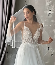 abordables -Une couche mode / simple Voiles de Mariée Voiles chepelle avec Billes Tulle