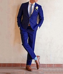 billige -kongeblå herre bryllupsfest kveld groomsmen dress ensfarget 2-delt skreddersydd passform enkeltspent to-knapper 2024