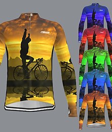 cheap -21Grams Men's Cycling Jersey Long Sleeve Bike Top with 3 Rear Pockets Mountain Bike MTB Road Bike Cycling Breathable Moisture Wicking Quick Dry Reflective Strips Black / Orange Yellow Red Graphic 3D