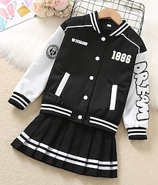 economico -2 pezzi Bambino Da ragazza Giornata universale dell'infanzia Pop art A pieghe Abiti eleganti Impostato Manica lunga Di tendenza Scuola 7-13 anni Inverno Bianco Rosa