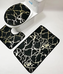 cheap -Black Marble Bathroom Rugs Sets 3 Piece with Non-Slip Rug, Toilet Lid Cover and Bath Mat, Gold Bathroom Rugs and Mats Sets, Modern Bath Rugs for Bathroom Washable Bathroom Accessories Set