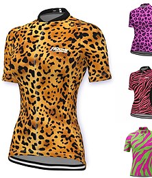 abordables -Femme Maillot Velo Cyclisme Manche Courte Cyclisme Maillot Top avec 3 poches arrière VTT Vélo tout terrain Vélo Route Séchage rapide Respirable Evacuation de l'humidité Doux Jaune Rose Rouge Léopard