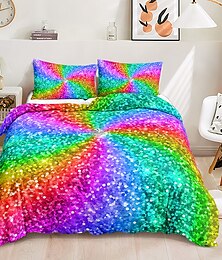 voordelige -3D beddengoed regenboog print dekbedovertrek beddengoed sets dekbedovertrek met 1 print dekbedovertrek of sprei, 1 vel, 2 kussenslopen voor tweepersoons/koningin/koning terug naar school student