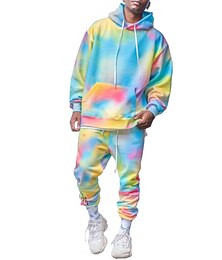 economico -Per uomo 2 pezzi Set di felpe 3D Tuta Felpe con cappuccio Manica Lunga Pantaloni lunghi Sport & Outdoor Blu chiaro