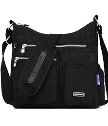 halpa -musta nailoninen crossbody-laukku naisille – kevyt matkalaukku, jossa on useita vetoketjutaskuja