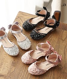 economico -scarpe da damigella con cristalli scintillanti, fiocco in raso e cinturino a strappo: eleganti ballerine da principessa per matrimoni, concorsi e feste di compleanno