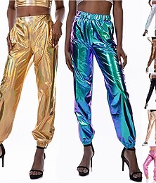cheap -Women's Pants Cargo Pants Loose Pants Hip Hop Dance Costumes Spicy Girls Laser Holographic Shiny 1980s Silver Black Golden Pink Brown