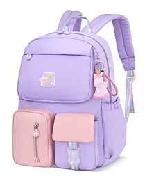 abordables -Hombre Mujer niños Mochila Escolar Escuela Deporte Bloque de color Paño Oxford Nailon Gran Capacidad Impermeable Botones Cremallera Rosa Azul Piscina Morado