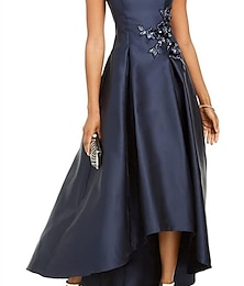 billiga -a-line bröllop gästfest klänning elegant klänning svart slips asymmetrisk ärmlös juvelhals höst bröllop gäst satin med veck applikationer 2024