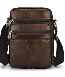 economico -Borsa a tracolla da uomo in pelle marrone con più tasche con cerniera e tracolla regolabile, piccola borsa a tracolla vintage per viaggi, lavoro e uso quotidiano