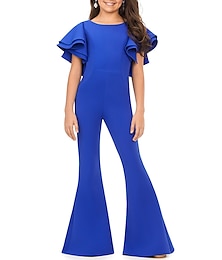 billige -Jumpsuit / Pantsuit Gulvlengde Blomsterpikekjole Konkurranse Juniorer Søt ballkjole Chiffon med Ensfarget Elegant Passer 3-16 år