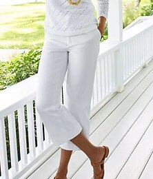 cheap -Women's Linen Pants Faux Linen Plain Black White Fashion Calf-Length Casual Daily