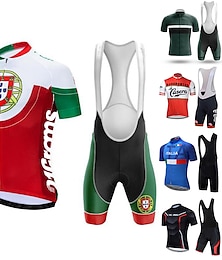 economico -21Grams Per uomo Maglia con salopette corta da ciclismo Manica corta Ciclismo da montagna Cicismo su strada Inverno Nero Rosso Verde scuro Portogallo Bandiera Bicicletta Completo tuta Resistente ai