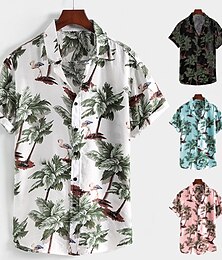 economico -Per uomo Albero di cocco Palma Piante tropicali Camicia Camicia hawaiana Camicia Aloha Manica corta Camicia Colletto Hawaiano Originale Informale Esterno Strada Giornaliero Bianco Verde chiaro Rosa S