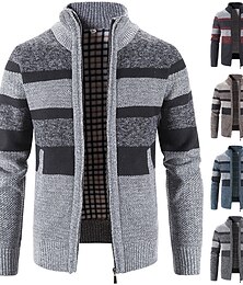 abordables -Hombre Pulóveres Chaqueta de Punto Jersey con cremallera Chaqueta suéter Estriado Tejer De Punto Bloque de color Escote Chino Moda Casual Deportes Ropa Cotidiana Ropa Otoño invierno Azul Marino Azul