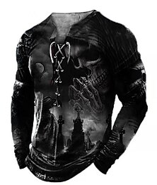 cheap -Men's T shirt Tee Tee Graphic Skulls Collar Clothing Apparel 3D Print Casual Daily Long Sleeve Lace up Print Fashion Designer Comfortable