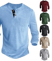 cheap -Men's Henley Shirt Tee Long Sleeve Shirt Plain Henley Casual Holiday Long Sleeve Button-Down Clothing Apparel Fashion Designer Comfortable Essential