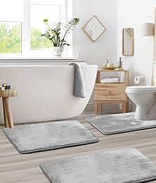 cheap -Bathroom Rugs Sets 3 Piece, Velvet Memory Foam Bath Mat - Non-Slip, Machine Wash, Bath Rugs - Dries Quickly, Ultra Soft Bath Mats for Bathroom