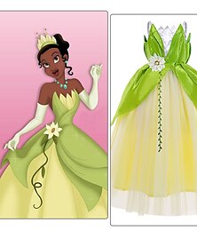 billiga -Tingeling Sagolikt Prinsessa Tiana Blommaflickaklänning Temafestdräkt Tyllklänningar Flickor Film-cosplay Cosplay Halloween Grön Halloween Karnival Maskerad Bröllop Bröllopsgäst Klänning