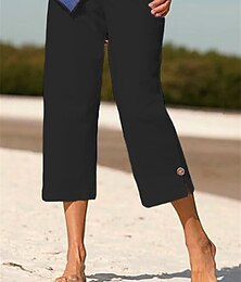 cheap -Women's Linen Pants Faux Linen Plain Black White Fashion Calf-Length Casual Daily