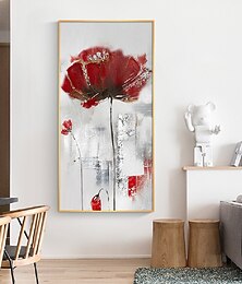 olcso -kézzel készített kézzel festett fali művészet modern absztrakt piros virág lakberendezési dekoráció hengerelt vászon keret nélkül feszítetlen