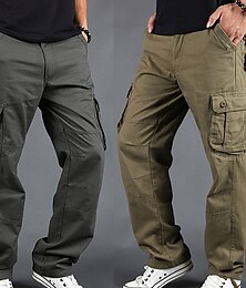 baratos -Homens Calças Cargo Calça cargo Calças Perna Cordão 6 Bolso Tecido Conforto Ao ar livre Diário Para Noite 100% Algodão Moda Roupa de rua Verde Preto