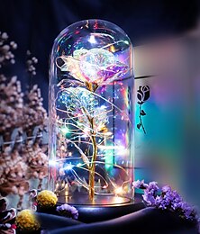 cheap -Artificial Flowers Rose eternal rose in glass LED Dome Decor Valentines Day Gifts for Women Girlfriend Wife Mothers Day Wedding