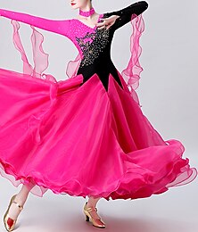 abordables -Baile de Salón Vestido Bordados Corte Cristales / diamantes de imitación Mujer Rendimiento Entrenamiento Manga Larga Licra Organdí