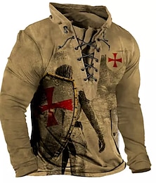 abordables -Hombre Cruz Templaria Caballeros templarios Estampados Sudadera Pull-over Manga Larga Camisa de entrenamiento Cuello Mao Ropa de calle Design Básico Impresión 3D Deporte Casual Diario Acordonado