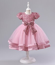 billiga -Barn Flickor Festklänning Ensfärgat Kortärmad Speciellt Tillfälle Prinsessa Polyester Festklänning Rosa prinsessaklänning Sommar Vår 3-8 år Rodnande Rosa Vin