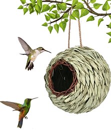 halpa -kolibritalo käsin kudottu linnunpesä ulkona roikkumiseen, pienet ruoholintumajat ulkokäyttöön, luonnonkuituinen lintukota peippo kanarialintujen pesä
