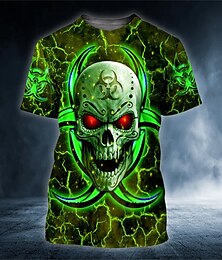 billige -Herre T-shirt halloween skjorte T-Shirts Grafisk Dødningehoveder Rund hals Tøj 3D-udskrivning udendørs Afslappet Kortærmet Trykt mønster Årgang Mode
