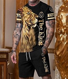 economico -Per uomo Grafico Animale Leone 2 pezzi Set di magliette Set pantaloncini e T-shirt Outfit T-Shirt Manica Corta Girocollo Designer Casual Confortevole All'aperto Vacanza Quotidiano Stampa 3D 2 Pezzi