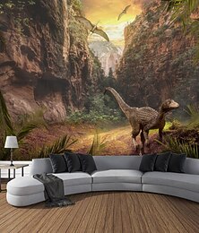 رخيصةأون -ديناصور القديمة الغابات جدار نسيج الحيوان ديكور فني صورة خلفية بطانية الستار شنقا المنزل غرفة نوم غرفة المعيشة الديكور