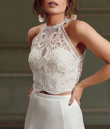 cheap -Beach Boho Wedding Dresses Separates Illusion Neck Sleeveless Separates Lace Bridal Tops Bridal Gowns With Appliques 2024