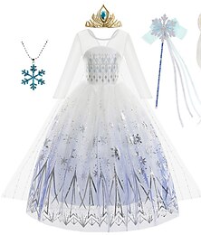 Χαμηλού Κόστους -Frozen Παραμυθιού Πριγκίπισσα Έλσα Φόρεμα κορίτσι λουλουδιών Φόρεμα διακοπών Στολή θεματικού πάρτι Κοριτσίστικα Στολές Ηρώων Ταινιών Στολές Ηρώων Απόκριες Λευκό Μπλε Λευκό (με αξεσουάρ)