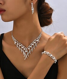 abordables -Los sistemas nupciales de la joyería 1 juego Perla Artificial Diamante Sintético 1 Collar 1 Brazalete Pendientes Mujer Elegante Europeo Borlas Conjunto de joyas Para Boda Aniversario Fiesta