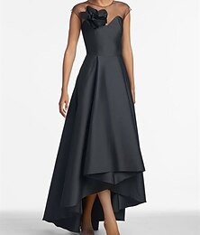 זול -שמלות אורח כלה בליין שמלה שחורה אלגנטית במידות גדולות מסיבת חתונת אורחים לחתונה אסימטרית סאטן ללא שרוולים סאטן עם פרח כתף 2023