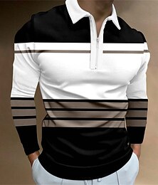 cheap -Men's Polo Shirt Zip Polo Golf Shirt Plaid Houndstooth Striped Graphic Prints Turndown Black White Khaki Gray Outdoor Street Long Sleeve Zipper Print Clothing Apparel Fashion Streetwear Designer Soft