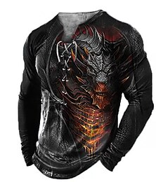 cheap -Dragon Gothic Mens 3D Shirt For Halloween | Black Winter Cotton | Men'S Tee Fashion Designer Comfortable Graphic Animal Long Sleeve Casual Daily Going Out Collar Spring &