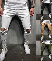 ieftine -Bărbați Pantaloni Pantaloni casual ripped Picior drept Mată Confort Απαλό În aer liber Zilnic Șic Stradă Casual Negru Alb Micro-elastic