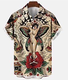 economico -Per uomo Floreale Sirena Costumi da pirata Camicia Camicia hawaiana Camicia Aloha Maniche corte Camicia Collo ripiegabile Vintage Tropicale Di tendenza Strada Informale Hawaiano Aalbicocca Nero Giallo
