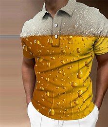 abordables -Hombre POLO Camiseta de golf Estampados Cerveza Cuello Vuelto Amarillo Verde Claro Vino Azul Piscina Morado Exterior Calle Mangas cortas Estampado Abotonar Ropa Moda Design Casual Suave